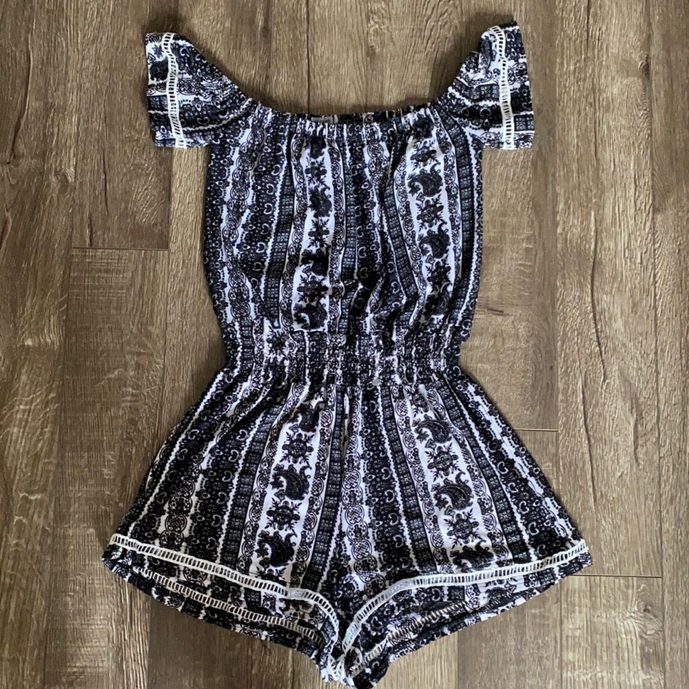 Black and White off the shoulder romper